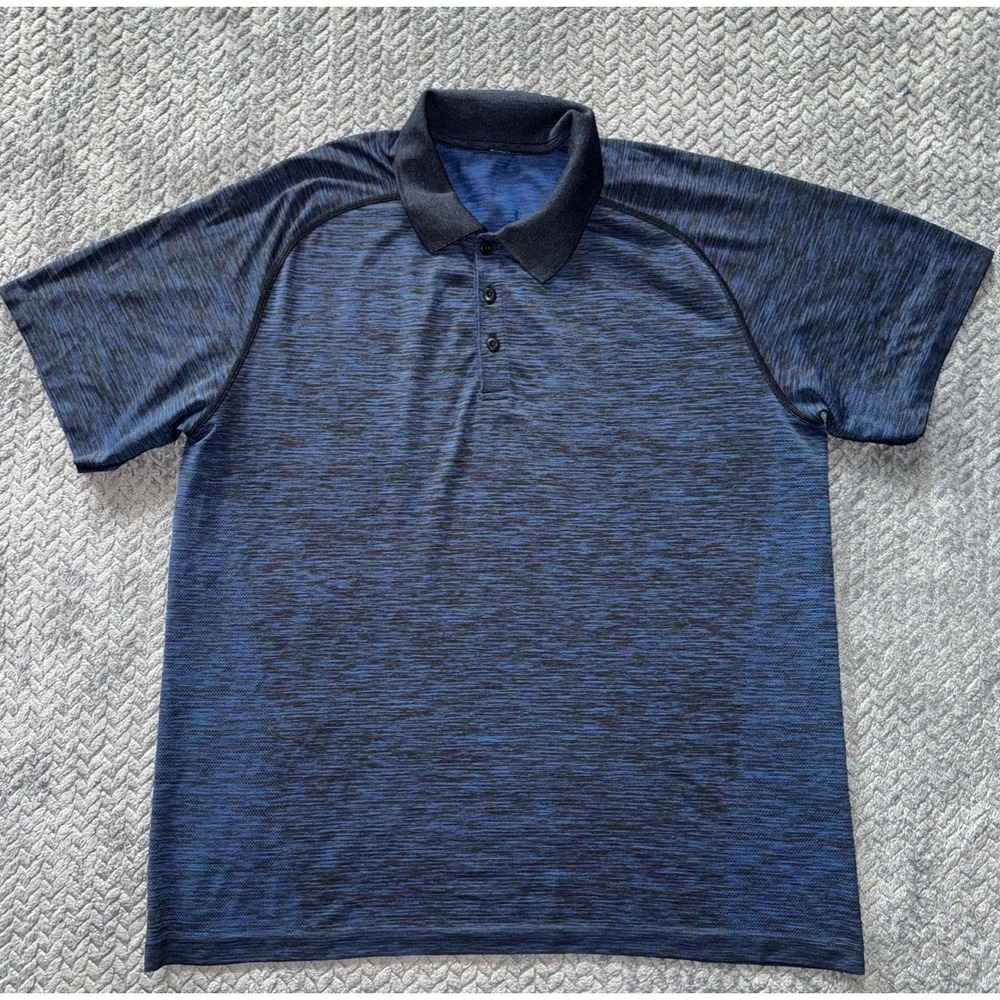 Lululemon Metal Vent Tech Polo Shirt Heather Cobalt Blue Athletic Size 2XL